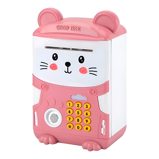 Alcancía Gato Ahorro Automática Contraseña Huella Y Sonido Color Rosa Animales