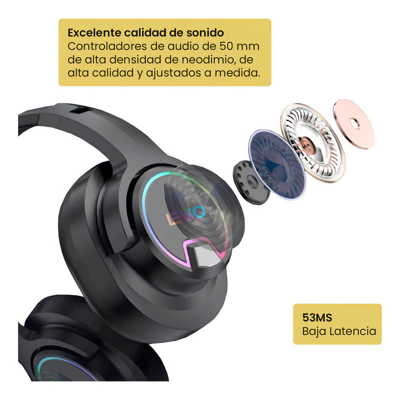 Audífono Gamer Rgb Thunder Con Micrófono Levo Color Negro