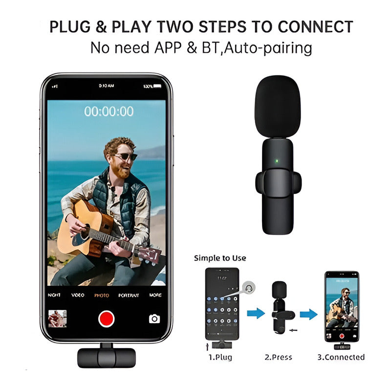 Micrófono Inalámbrico Solapa Lavalier Para Celular Usb-c Color Negro