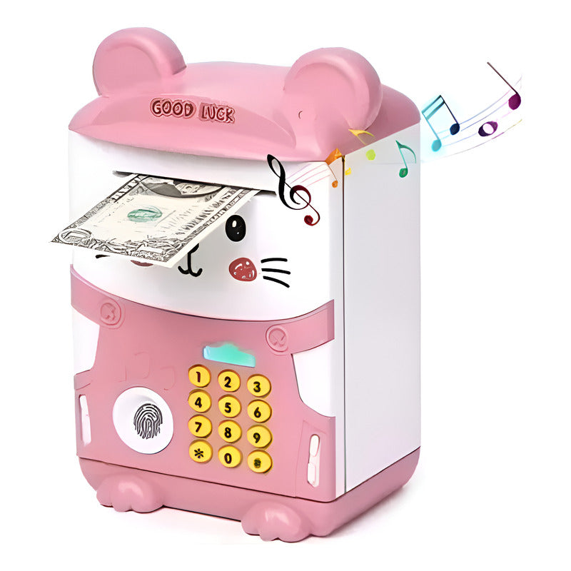 Alcancía Gato Ahorro Automática Contraseña Huella Y Sonido Color Rosa Animales