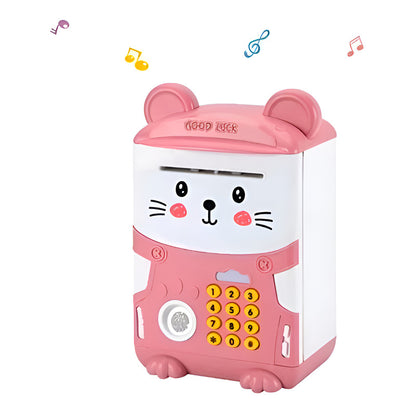 Alcancía Gato Ahorro Automática Contraseña Huella Y Sonido Color Rosa Animales