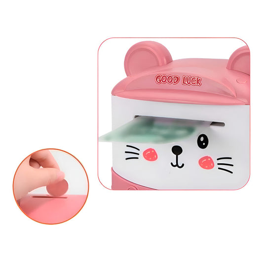 Alcancía Gato Ahorro Automática Contraseña Huella Y Sonido Color Rosa Animales