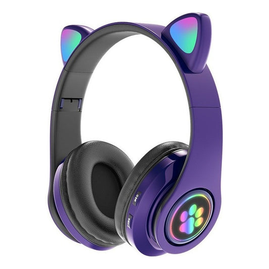Audifonos Bluetooth Inalambrico De Niños Orejas De Gato Color Violeta